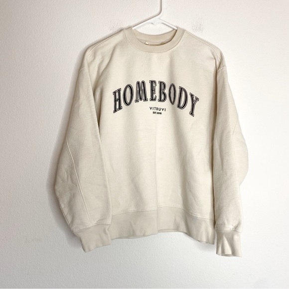 The Arrivals Homebody Cream Cotton Crewneck Sweatshirt - Picture 1 of 5